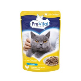 PREVITAL Cat Food Mix of Flavors Chicken, Veal, Salmon in Gravy - Wet Cat Food - 12 x 100g