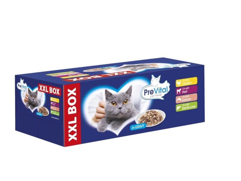 PREVITAL XXL BOX Flavor Mix with Chicken, Veal, Salmon, and Liver in Gravy - Wet Cat Food - 48 x 100g DLKPVTKAM0005 –  Храна за котки