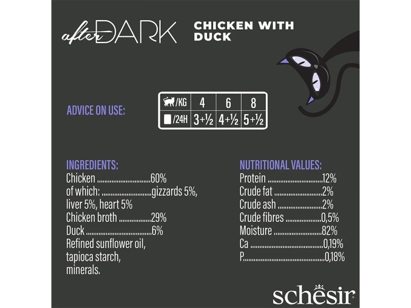 SCHESIR After Dark Chicken fillet with duck in broth - wet cat food - 80g DLKAPFKAM0067 – Agras Pet Foods Храна за котки