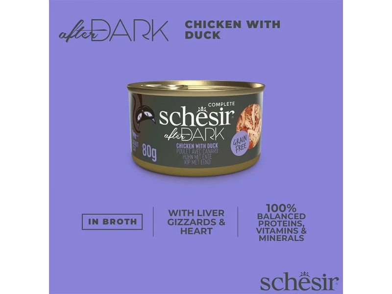 SCHESIR After Dark Chicken fillet with duck in broth - wet cat food - 80g DLKAPFKAM0067 – Agras Pet Foods Храна за котки