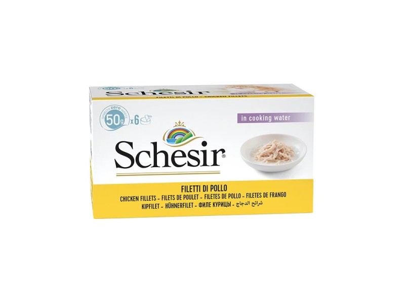 SCHESIR Chicken fillets in broth - wet cat food - 6x50g DLKAPFKAM0060 – Agras Pet Foods Храна за котки
