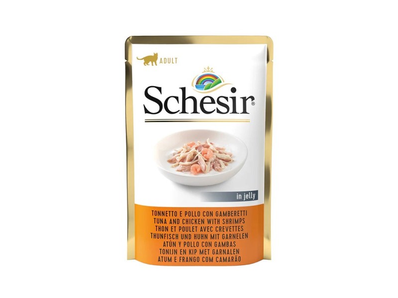SCHESIR Tuna and chicken with shrimp in jelly - wet cat food - 85g DLKAPFKAM0073 – Agras Pet Foods Храна за котки