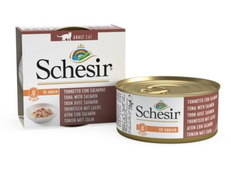 SCHESIR Tuna with salmon in sauce - wet cat food - 70g SCHESIR Tuna with salmon in sauce - wet cat food - 70g DLKAPFKAM0053 – Agras Pet Foods Храна за котки