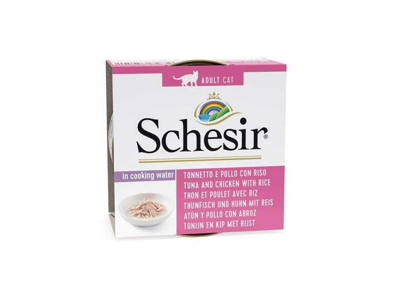SCHESIR in cooking water Tuna with chicken and rice - wet cat food - 85 g DLKAPFKAM0015 – Agras Pet Foods Храна за котки