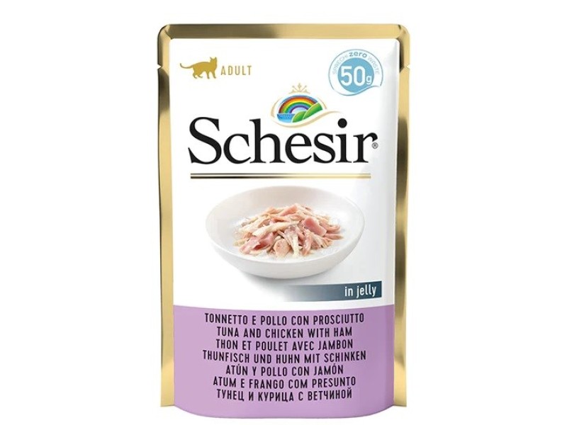 SCHESIR in jelly Tuna and chicken with ham - wet cat food - 50 g DLKAPFKAM0038 – Agras Pet Foods Храна за котки