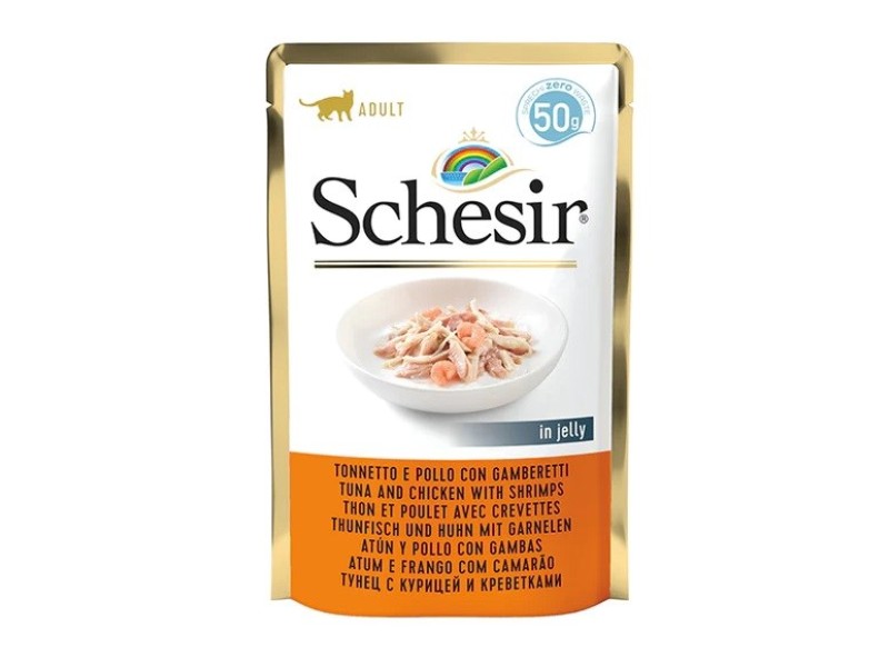 SCHESIR in jelly Tuna and chicken with shrimps - wet cat food - 50 g DLKAPFKAM0037 – Agras Pet Foods Храна за котки