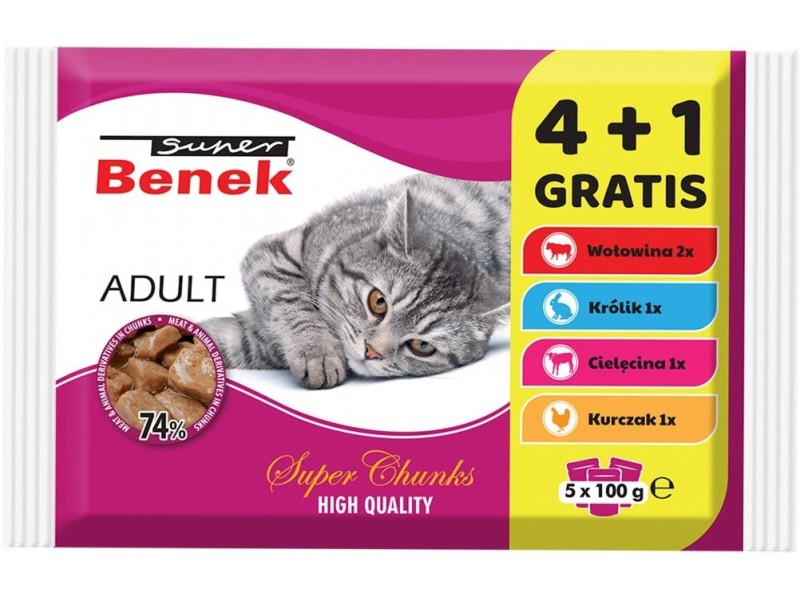 SUPER BENEK Adult - wet cat food - 5 x 100g DLKSBEKAM0003 – Super Benek Храна за котки