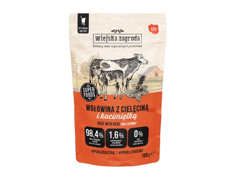 WIEJSKA ZAGRODA Beef with veal and catnip – wet food for cats – 100g DLKWZAKAM0015 – wiejska zagroda Храна за котки