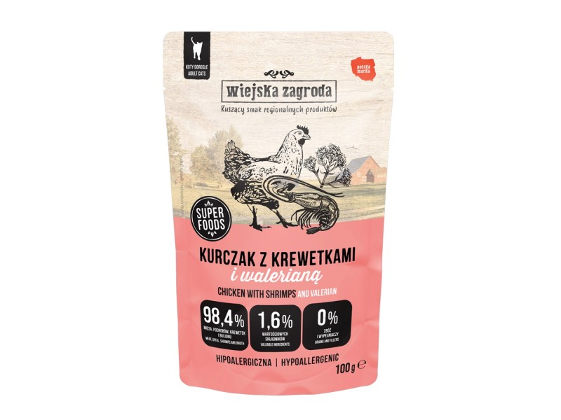 WIEJSKA ZAGRODA Chicken with Shrimps and Valerian – Wet Cat Food – 100g DLKWZAKAM0014 – wiejska zagroda Храна за котки