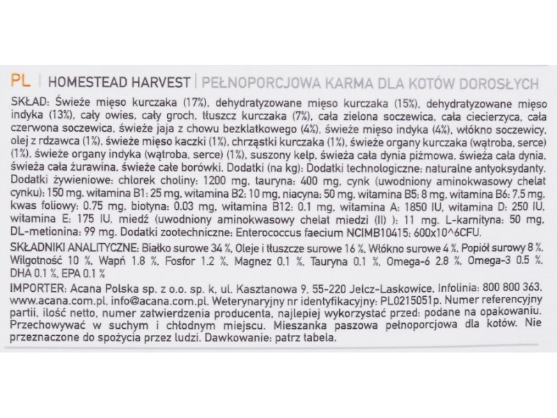 ACANA Homestead Harvest 340g DLZANAKSK0024 – Acana Храна за котки