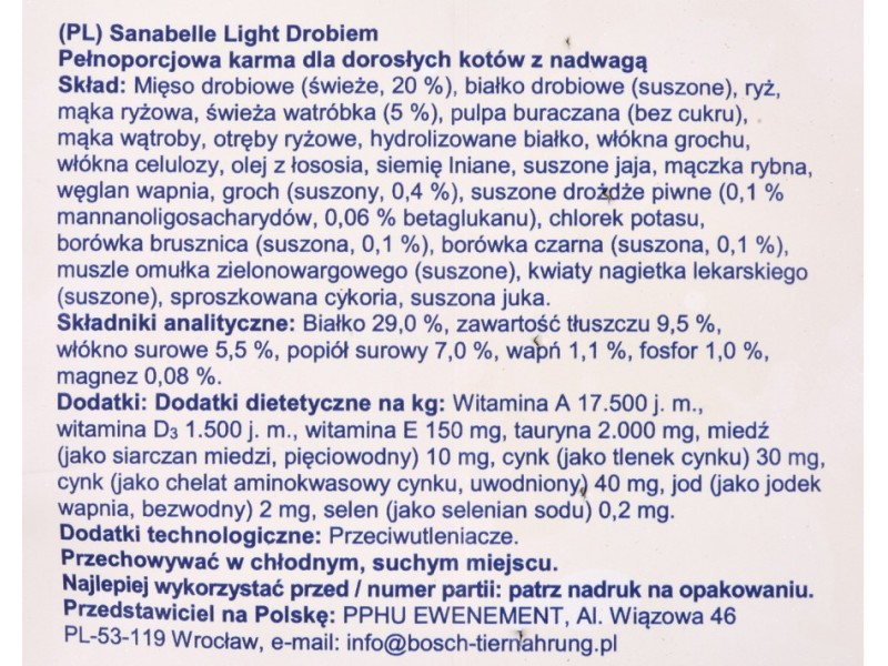 Bosch Sanabelle Light Poultry 10 kg DLZBOCKDK0003 – BOSCH Храна за котки