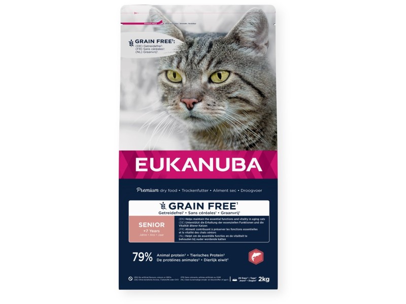 EUKANUBA Grain Free Senior Salmon - dry cat food - 2kg DLKEUKKAS0018 – EUKANUBA Храна за котки