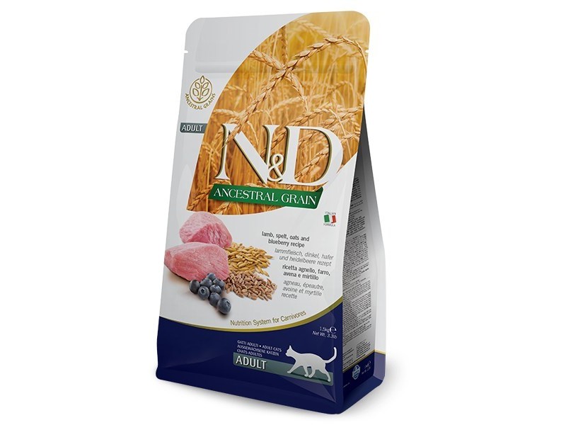FARMINA N&D ANCESTRAL GRAIN CAT LAMB. SPELT. OATS AND BLUEBERRY ADULT  1.5kg PND0150043 – Farmina Храна за котки
