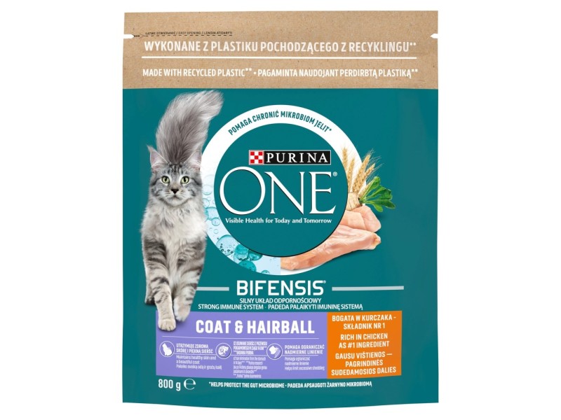 PURINA One Bifensis Coat & Hairball Chicken - dry cat food - 800 g DLZPUIKDK0088 – PURINA NESTLE Храна за котки