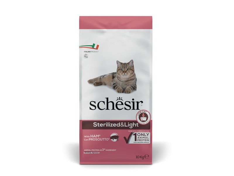 SCHESIR Adult Sterilized & Light with ham - dry cat food - 10kg DLKAPFKAS0003 – Agras Pet Foods Храна за котки