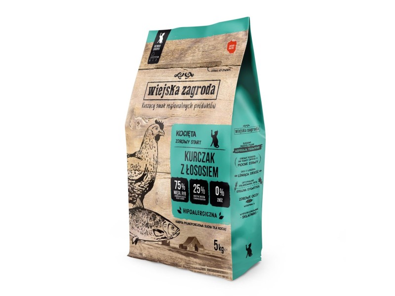 WIEJSKA ZAGRODA Kittens Chicken with salmon - dry cat food - 5kg DLKWZAKAS0012 – wiejska zagroda Храна за котки