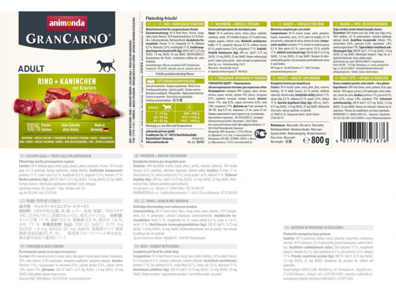 ANIMONDA GranCarno Adult Beef with rabbit and herbs - wet dog food - 800 g ANIMONDA GranCarno Adult Beef with rabbit and herbs - wet dog food - 800 g DLZANMKMP0049 – animonda Храна за кучета