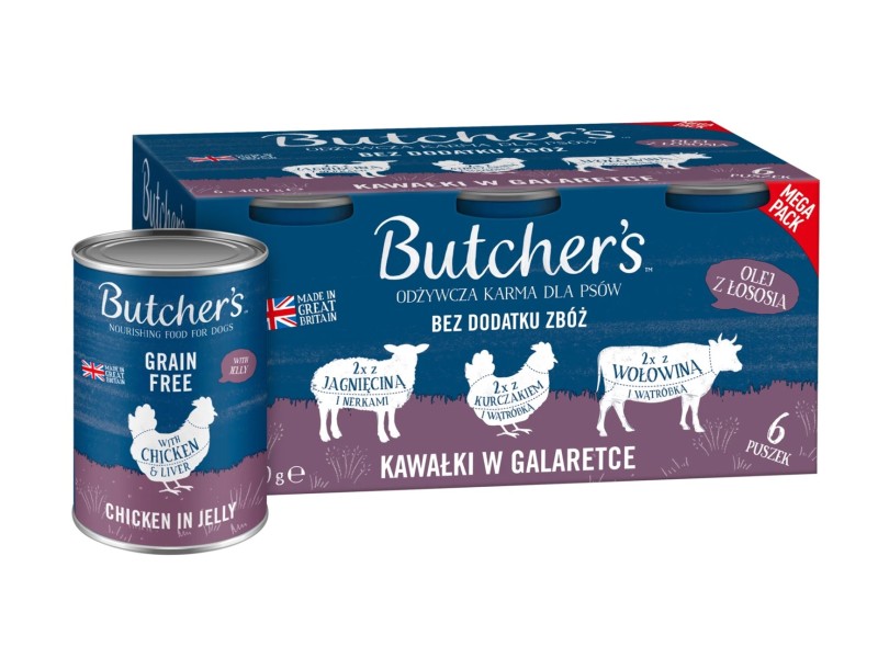 Butchers Original Recipe in Jelly mix smaków z wątróbką lub nerkami kawałki w galaretce karma dla psa 6 x 400g DLPBHRKAM0016 – Butchers Храна за кучета