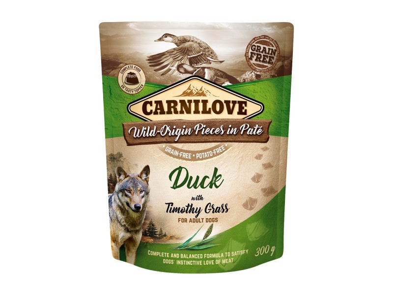 CARNILOVE Dog Pouch Duck & timothy grass - wet dog food - 300g DLPCAVKAM0006 – CARNILOVE Храна за кучета
