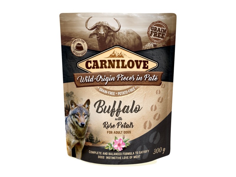 CARNILOVE Dog Pouch Wild Buffalo & Rose petals - wet dog food - 300g DLPCAVKAM0013 – CARNILOVE Храна за кучета