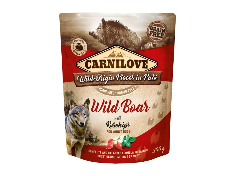 CARNILOVE Dog Pouch Wild boar & rosehips - wet dog food - 300g DLPCAVKAM0012 – CARNILOVE Храна за кучета