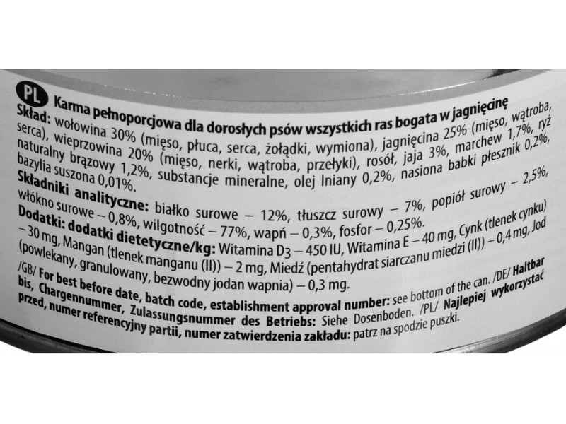 DOLINA NOTECI Premium Rich in lamb - Wet dog food - 800 g AMABEZKAR2902 – DOLINA NOTECI Храна за кучета