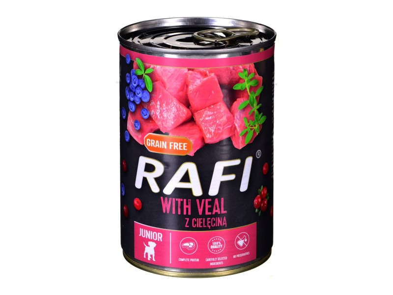 Dolina Noteci Rafi Junior with veal, cranberry, and blueberry - Wet dog food 400 g DLZDNTKMP0120 – DOLINA NOTECI Храна за кучета