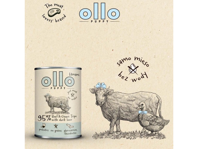 OLLO Puppy Umami Beef and Green Tripe with Duck Liver - wet dog food - 400g DLPOLLKAM0010 –  Храна за кучета