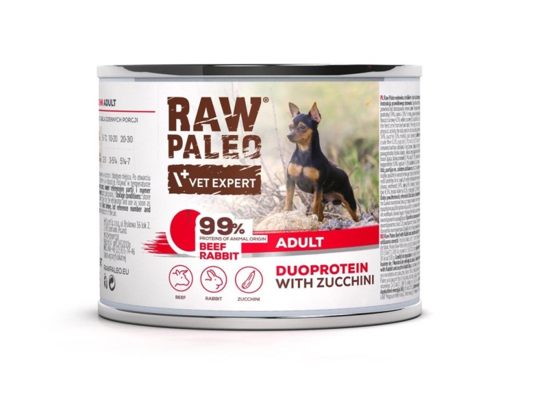 RAW PALEO Duoprotein Beef & Rabbit Adult - wet dog food - 200g DLPVEEKAM0021 – VetExpert Храна за кучета