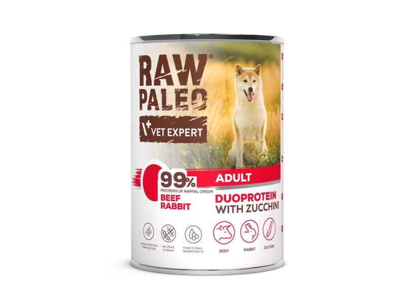 RAW PALEO Duoprotein Beef & Rabbit Adult - wet dog food - 400g DLPVEEKAM0029 – VetExpert Храна за кучета