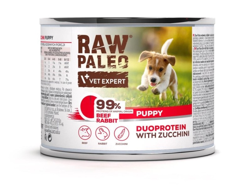 RAW PALEO Duoprotein Beef & Rabbit Puppy - wet dog food - 200g DLPVEEKAM0022 – VetExpert Храна за кучета