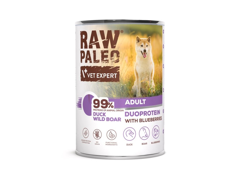 RAW PALEO Duoprotein Duck & Boar Adult - wet dog food - 400g DLPVEEKAM0031 – VetExpert Храна за кучета