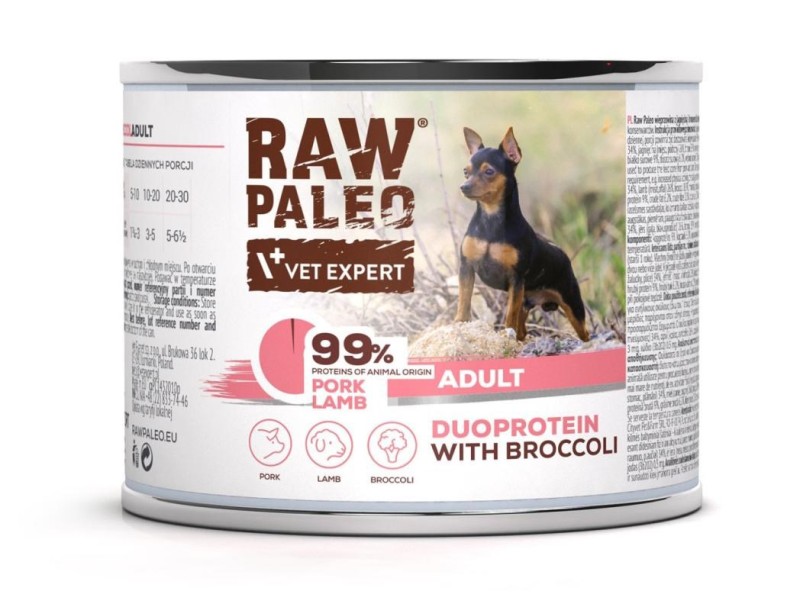 RAW PALEO Duoprotein Pork & Lamb Adult - wet dog food - 200g DLPVEEKAM0027 – VetExpert Храна за кучета
