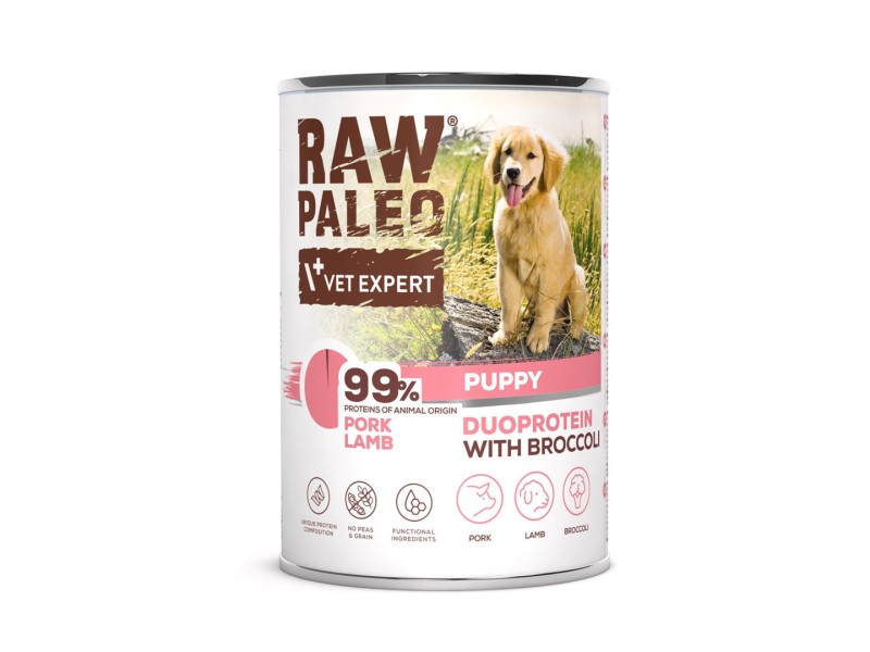 RAW PALEO Duoprotein Pork & Lamb Puppy - wet dog food - 400g RAW PALEO Duoprotein Pork & Lamb Puppy - wet dog food - 400g DLPVEEKAM0036 – VetExpert Храна за кучета