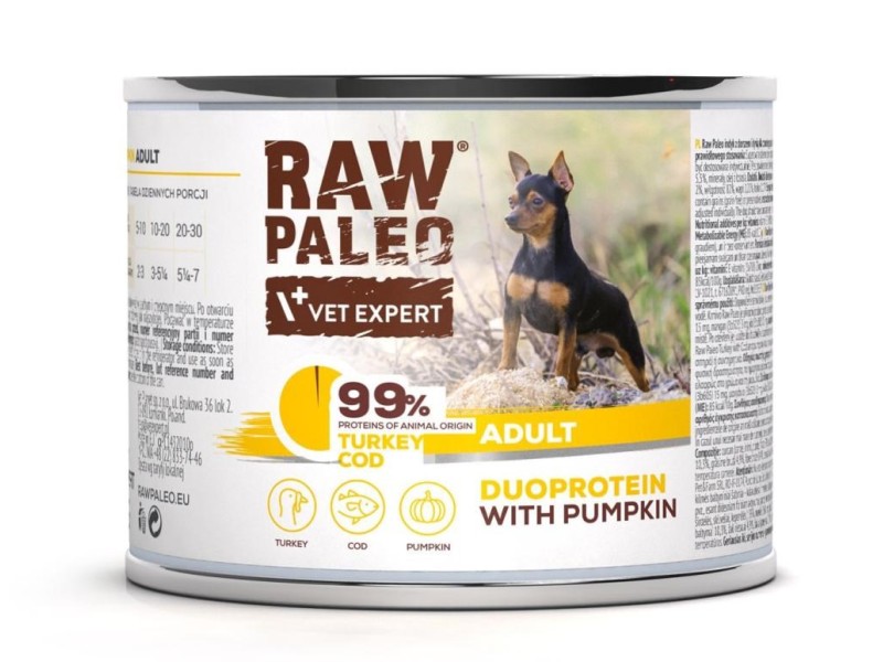 RAW PALEO Duoprotein Turkey & Cod Adult - wet dog food - 200g DLPVEEKAM0025 – VetExpert Храна за кучета