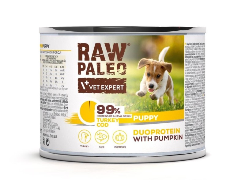RAW PALEO Duoprotein Turkey & Cod Puppy - wet dog food - 200g DLPVEEKAM0026 – VetExpert Храна за кучета