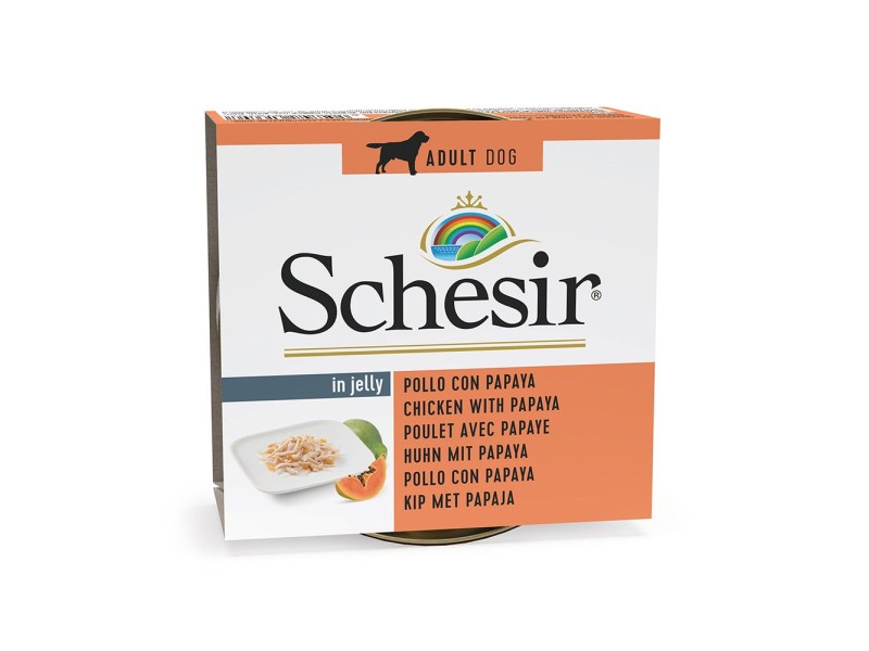 SCHESIR Chicken with papaya in jelly - wet dog food - 150g DLPAPFKAM0026 – Agras Pet Foods Храна за кучета