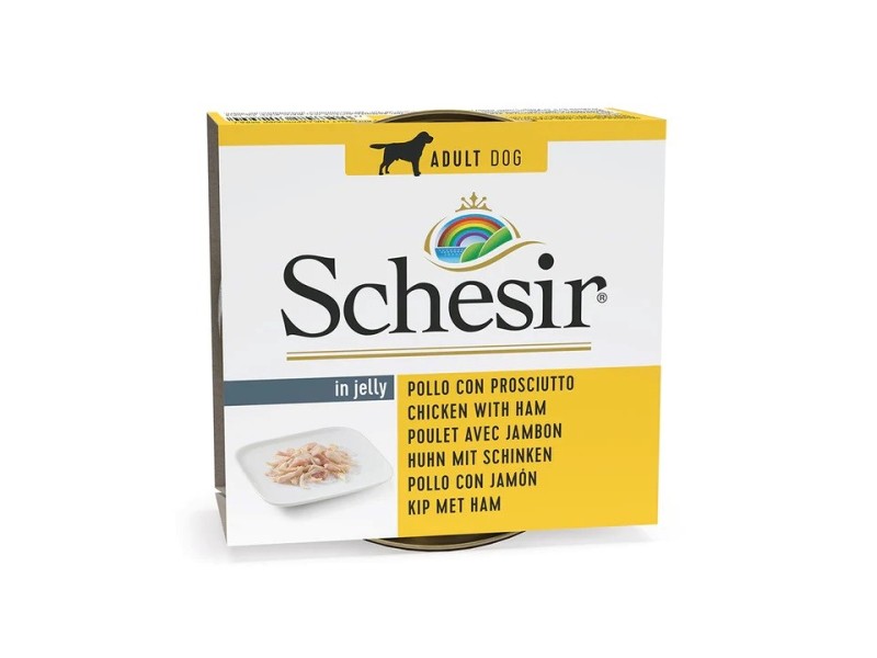 SCHESIR in jelly Chicken with ham - wet dog food - 150 g DLPAPFKAM0020 – Agras Pet Foods Храна за кучета