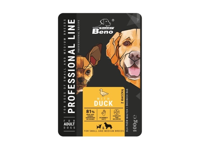 SUPER BENO Adult Small and medium Duck - Wet dog food - 100 g DLPSBEKAM0003 – Super Benek Храна за кучета