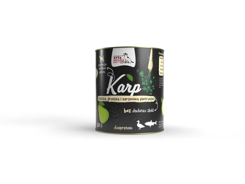 SYTA MICHA Carp with duck, pear and parsley root - wet dog food - 800g DLPSMHKAM0028 – SYTA MICHA Храна за кучета