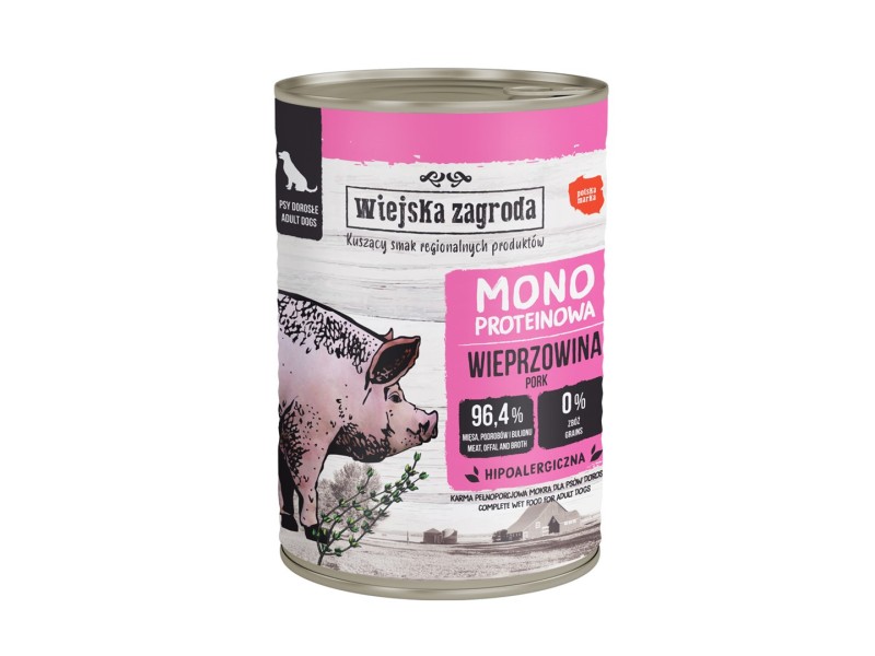 WIEJSKA ZAGRODA Mono-protein Pork - wet dog food - 400g DLPWZAKAM0016 – wiejska zagroda Храна за кучета