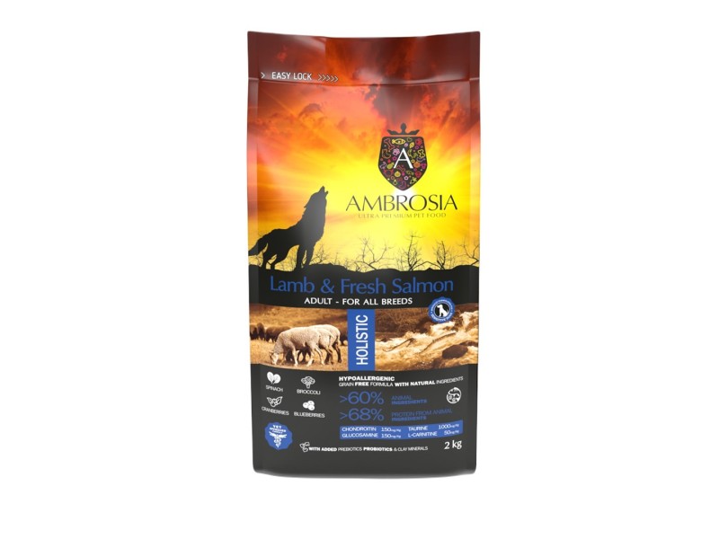 AMBROSIA Lamb & Fresh Salmon - dry dog food - 2kg DLPAMSKAS0006 –  Храна за кучета