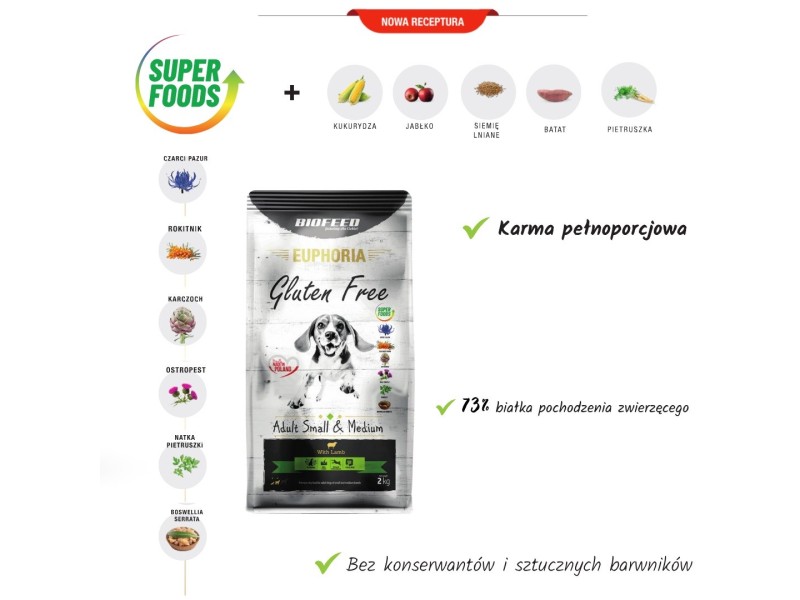 BIOFEED Euphoria Gluten Free Adult small & medium Lamb - dry dog food - 2kg BIOFEED Euphoria Gluten Free Adult small & medium Lamb - dry dog food - 2kg DLPBFDKAS0050 – BIOFEED Храна за кучета