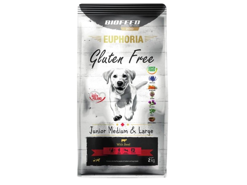 BIOFEED Euphoria Gluten Free Junior medium & large Beef - dry dog food - 2kg DLPBFDKAS0046 – BIOFEED Храна за кучета