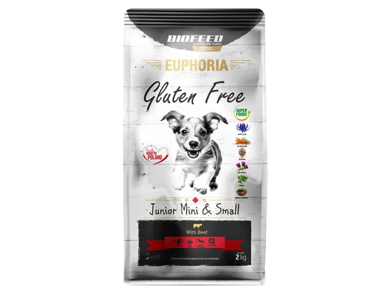 BIOFEED Euphoria Gluten Free Junior mini & small Beef - dry dog food - 2kg DLPBFDKAS0042 – BIOFEED Храна за кучета