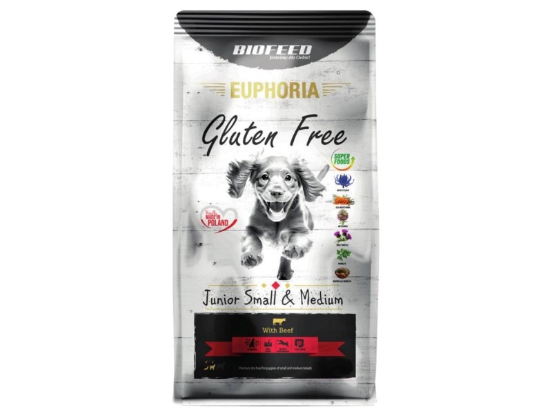 BIOFEED Euphoria Gluten Free Junior small & medium Beef - dry dog food - 12kg DLPBFDKAS0045 – BIOFEED Храна за кучета