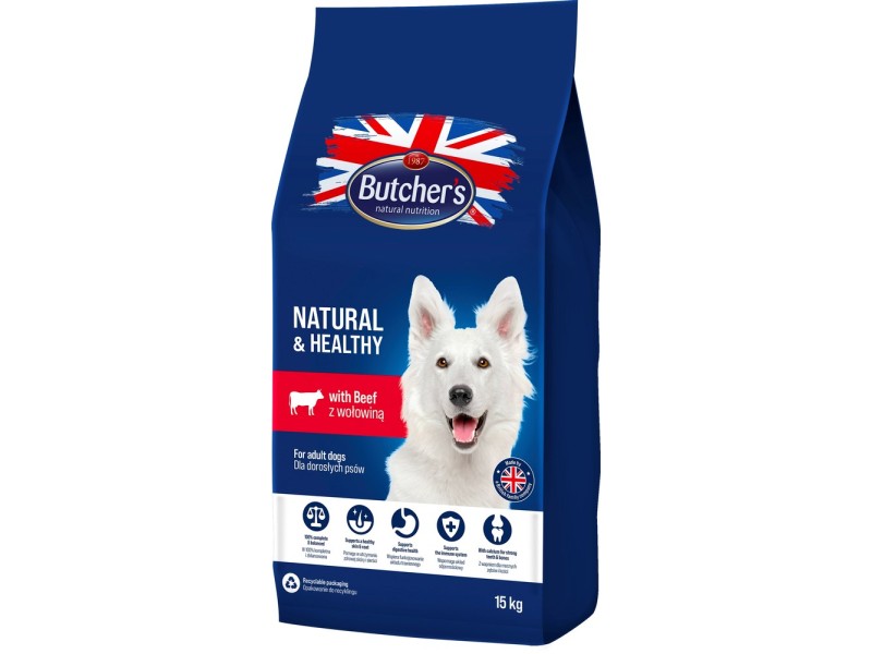 BUTCHERS Natural&Healthy with beef - dry dog food - 15 kg DLZBHRKSP0007 – Butchers Храна за кучета