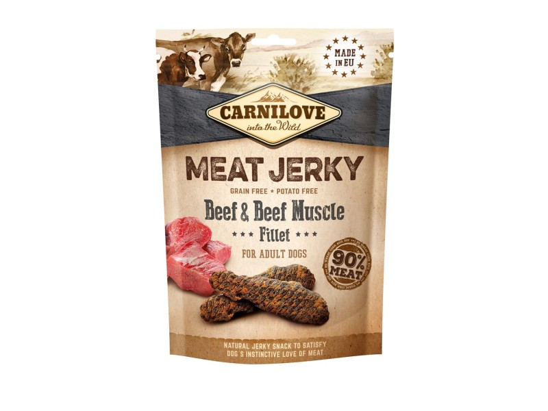 CARNILOVE MEAT JERKY Beef with Beef Muscle Fillet - dog snack - 100 g DLZCAVKSP0005 – CARNILOVE Храна за кучета
