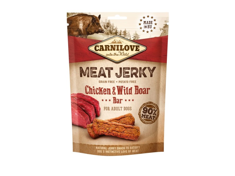 CARNILOVE MEAT JERKY Chicken with Wild Boar - dog snack - 100 g DLZCAVKSP0006 – CARNILOVE Храна за кучета