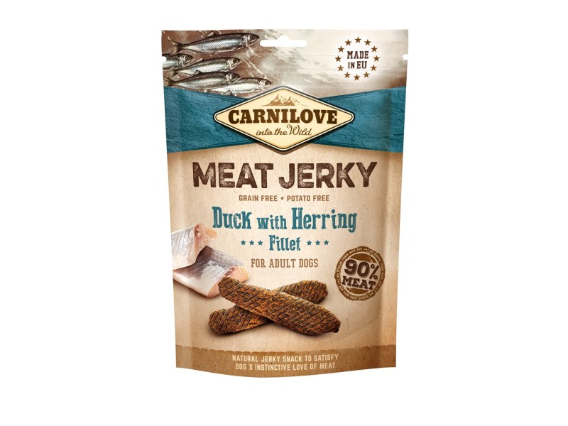 CARNILOVE MEAT JERKY Duck with Herring - dog snack - 100 g CARNILOVE MEAT JERKY Duck with Herring - dog snack - 100 g DLZCAVKSP0009 – CARNILOVE Храна за кучета